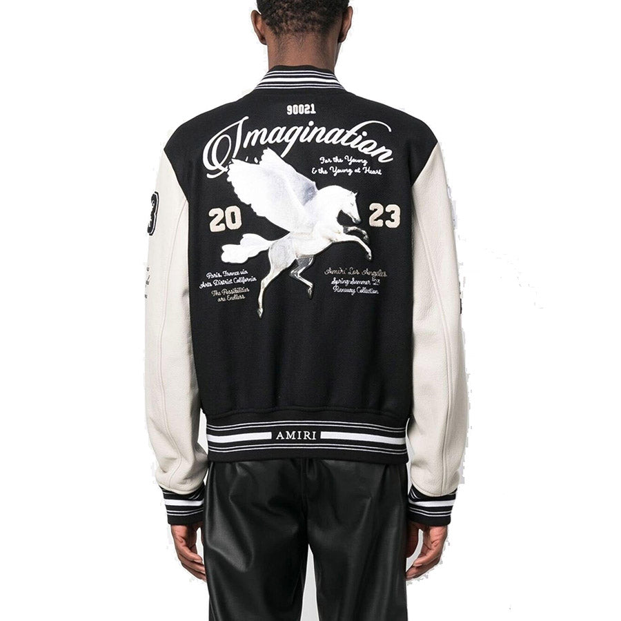 AM Appliquéd Embroidered Wool-Blend and Leather Varsity Jacket