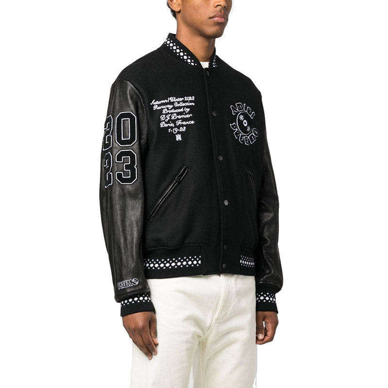 AM Appliquéd Embroidered Wool-Blend Twill and Leather Varsity Jacket