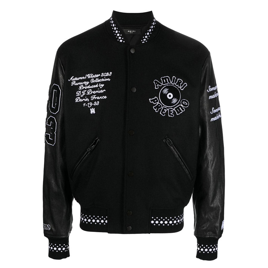 AM Appliquéd Embroidered Wool-Blend Twill and Leather Varsity Jacket