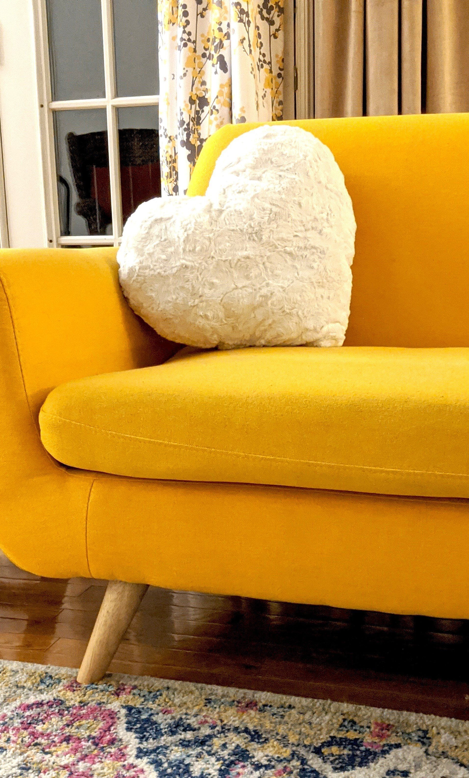 White Luxury Roses Romantic Plush Stuffed Heart Throw Pillow - 16” x 14”