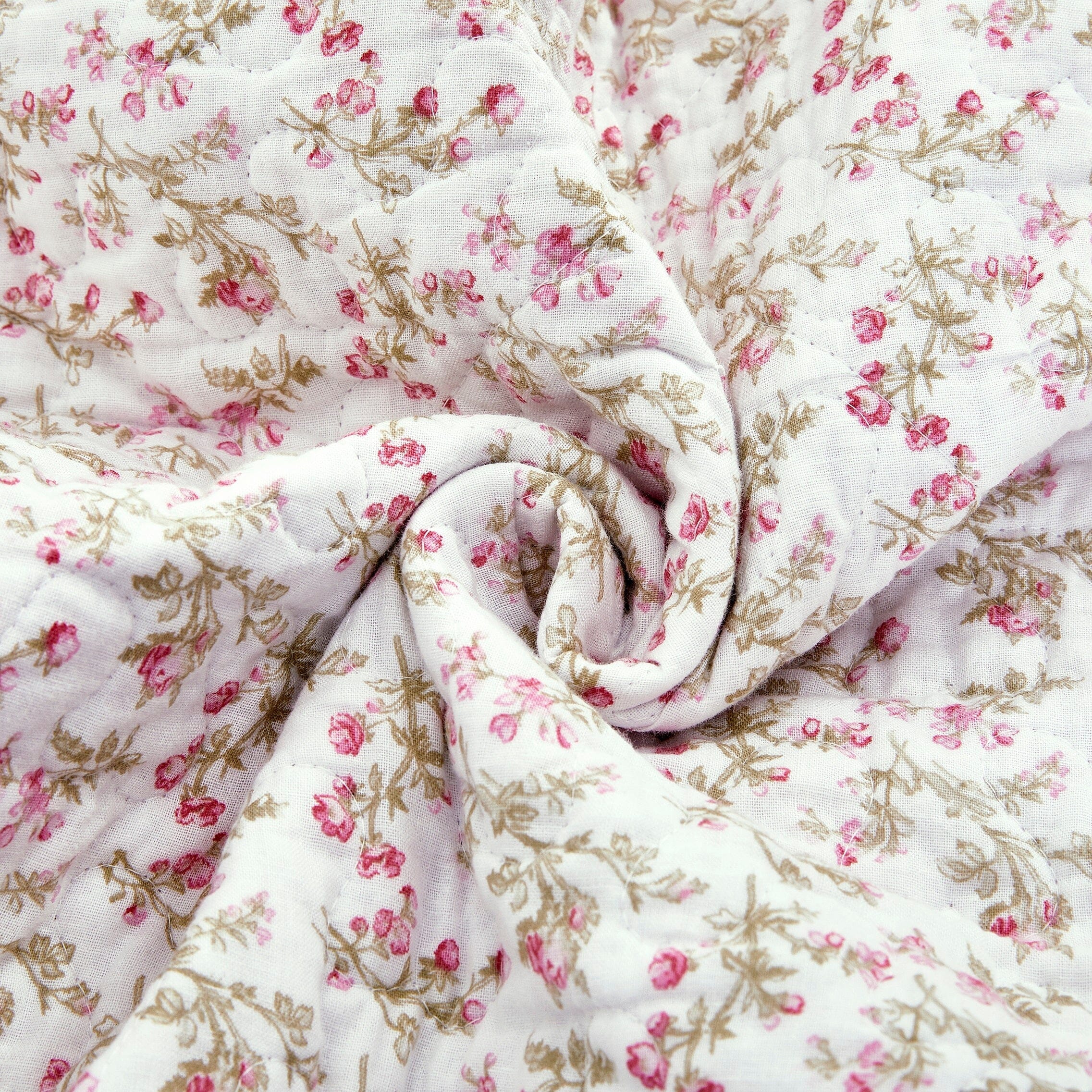 Cotton Cottage Floral Patchwork Quilted Throw Blanket - Reversible Hint of Mint - Ruffle Pastel Light Pink Blue/Green - 50 x 60-Tolkye