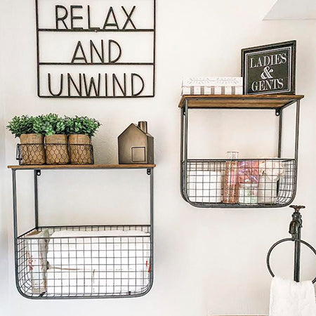 Wire Produce Wall Basket with Shelf, Set of 2