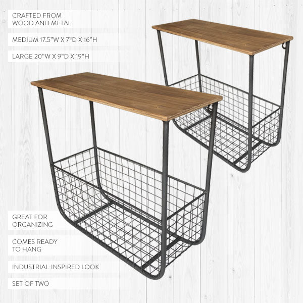 Wire Produce Wall Basket with Shelf, Set of 2