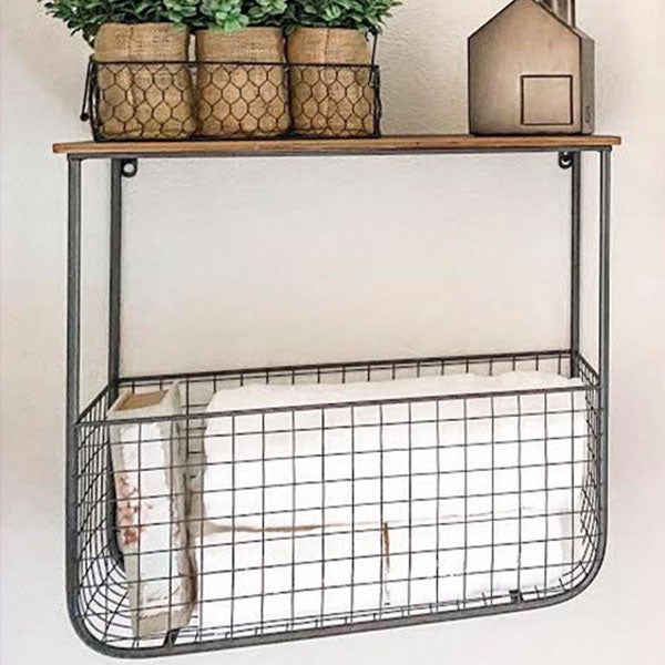 Wire Produce Wall Basket with Shelf, Set of 2