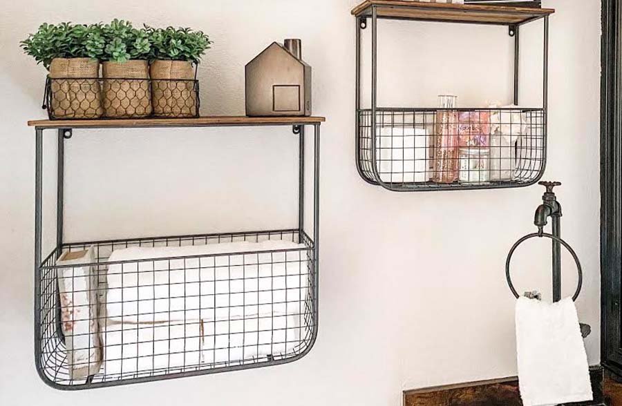 Wire Produce Wall Basket with Shelf, Set of 2