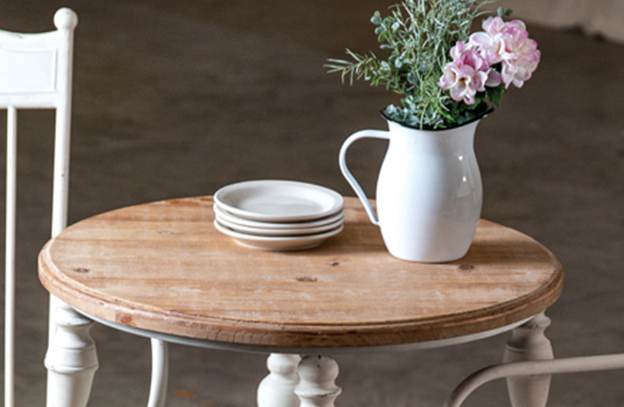 Whitewashed Turned Metal Accent Table