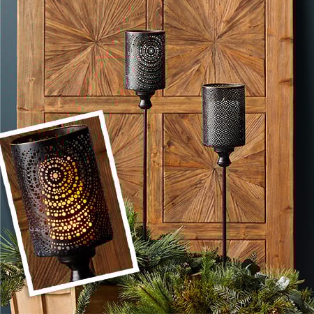 Metal Garden Lantern Stakes, Set of 2