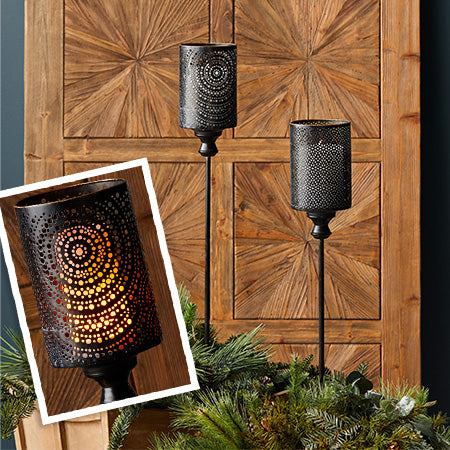 Metal Garden Lantern Stakes, Set of 2