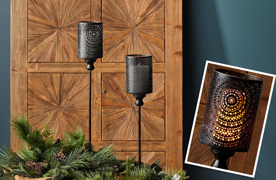 Metal Garden Lantern Stakes, Set of 2