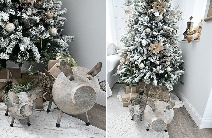 Galvanized Pig Storage Baskets, Set of 2