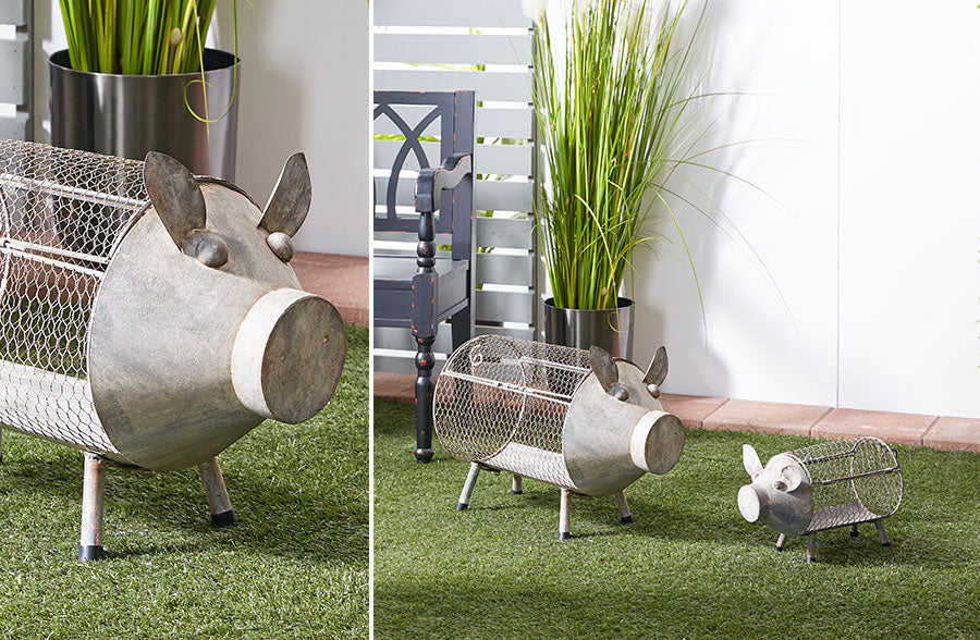 Galvanized Pig Storage Baskets, Set of 2