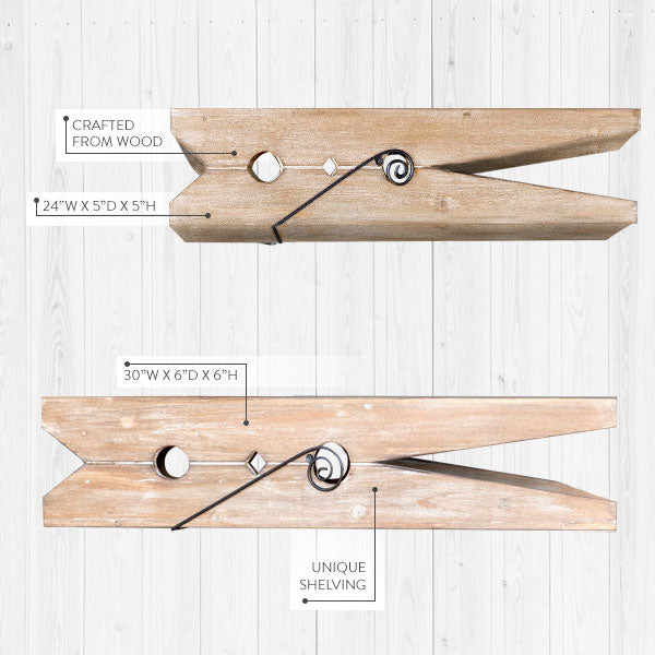 Oversized Wooden Clothespin Shelf, Pick Your Size