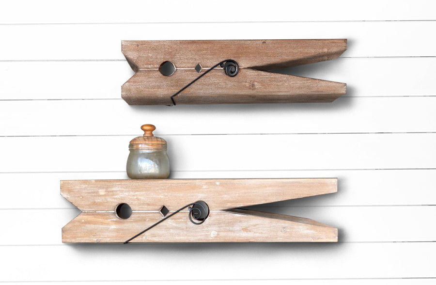 Oversized Wooden Clothespin Shelf, Pick Your Size