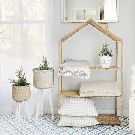 54 Inch House Shaped Seagrass Shelving Unit