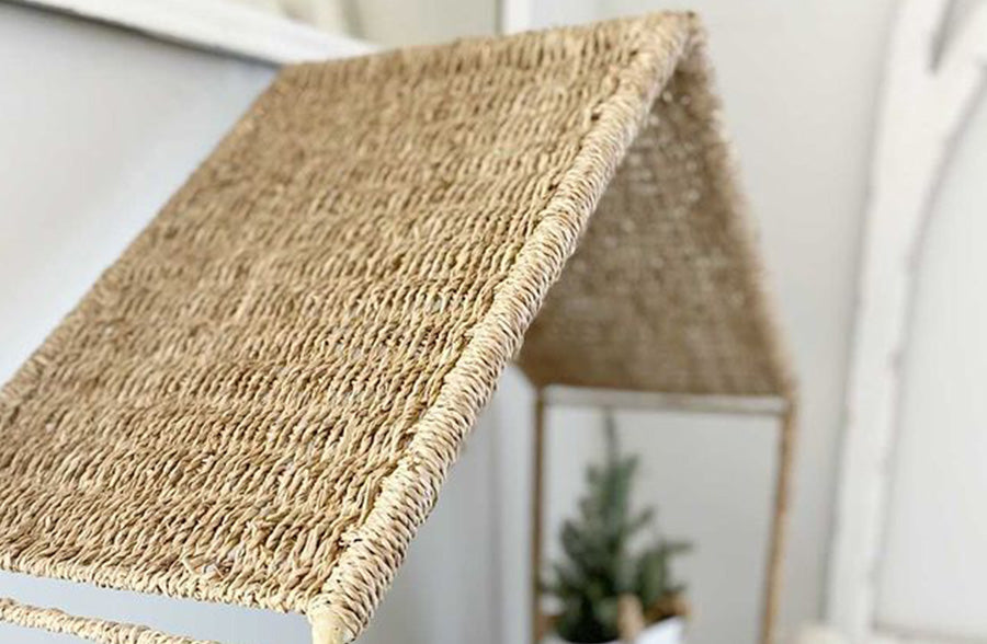 54 Inch House Shaped Seagrass Shelving Unit