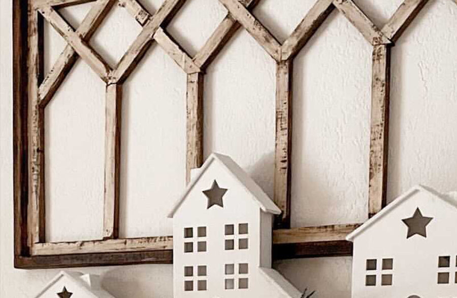 43 Inch Long Wooden Cathedral Window Wall Decor