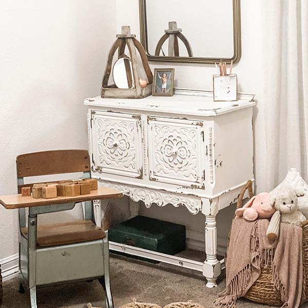 Antique-Inspired Chippy White Wooden Cabinet