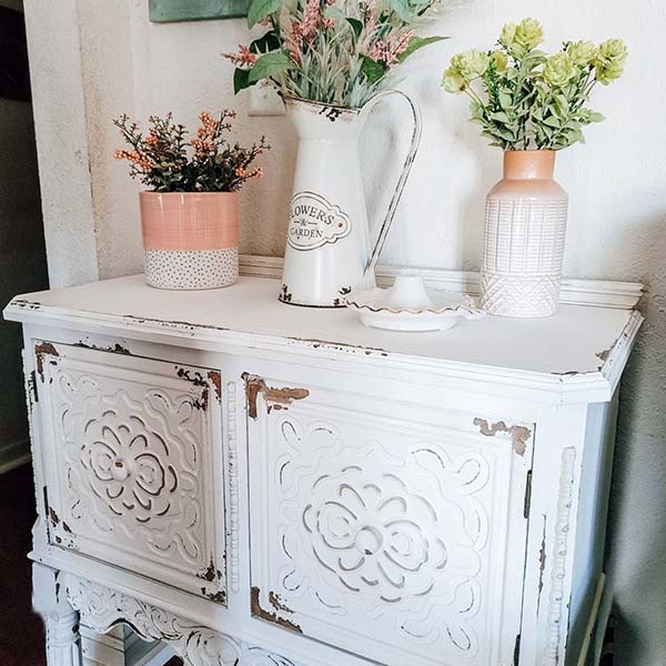 Antique-Inspired Chippy White Wooden Cabinet