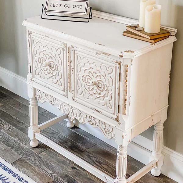 Antique-Inspired Chippy White Wooden Cabinet