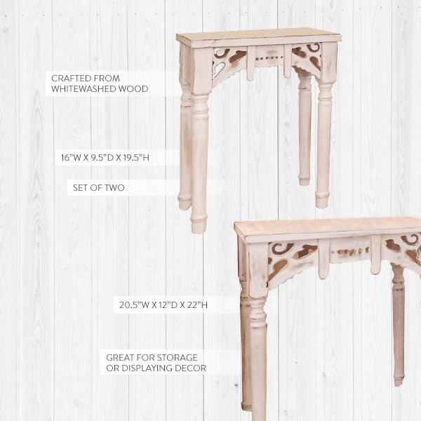 Whitewashed Victorian Accent Tables, Set of 2