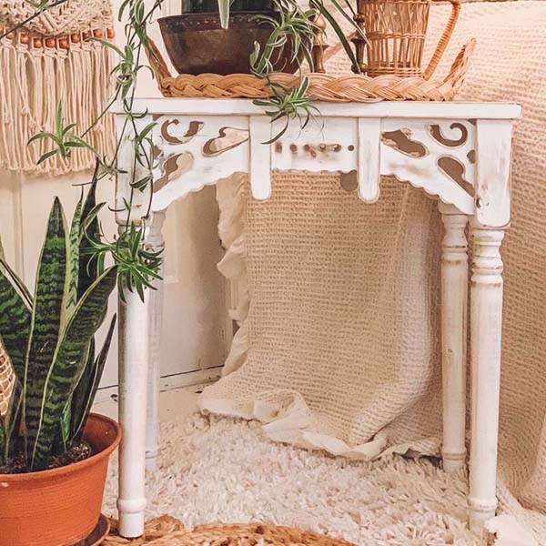 Whitewashed Victorian Accent Tables, Set of 2