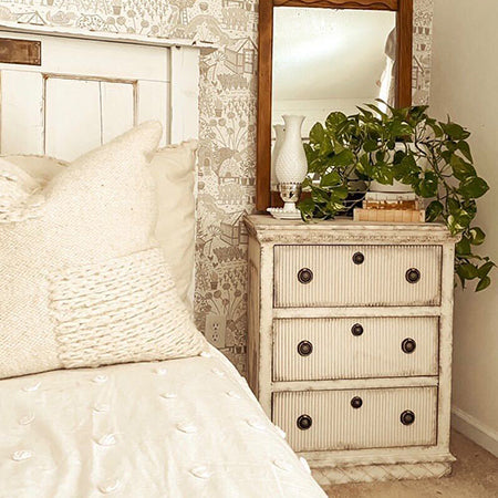 French Whitewashed Three Drawer Dresser