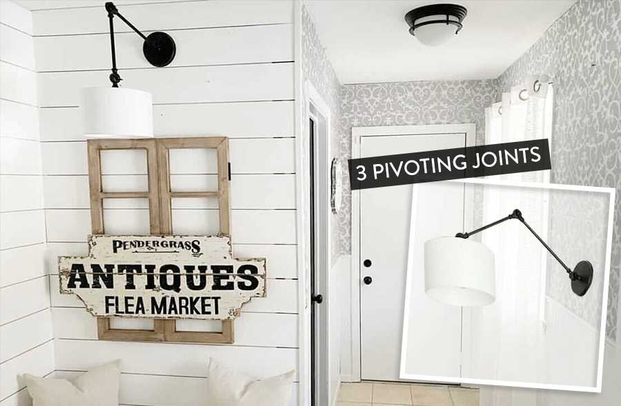 Articulating Arm Linen Drum Shade Sconce