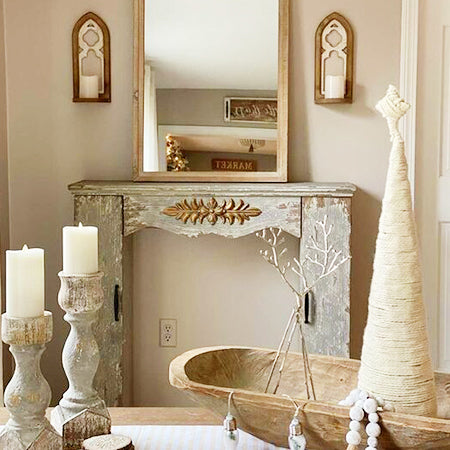 Ornate Distressed Mantel with Storage