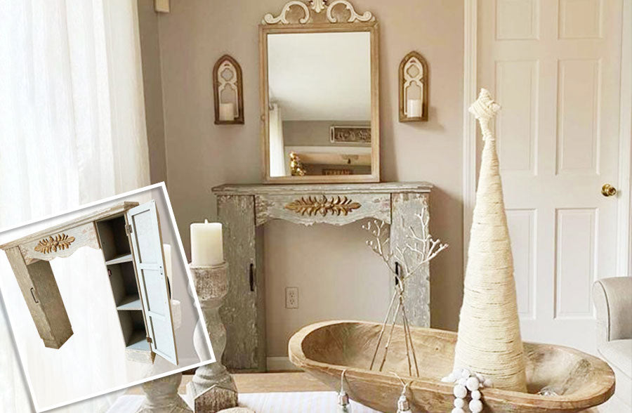 Ornate Distressed Mantel with Storage