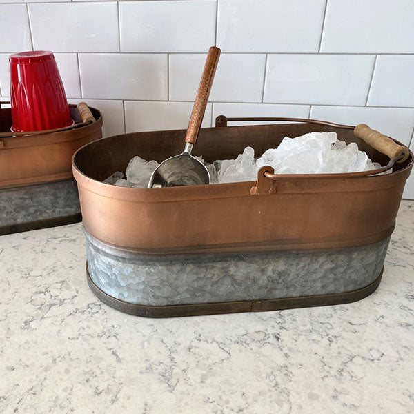 Galvanized and Copper Finish Two-Toned Pails, Set of 2