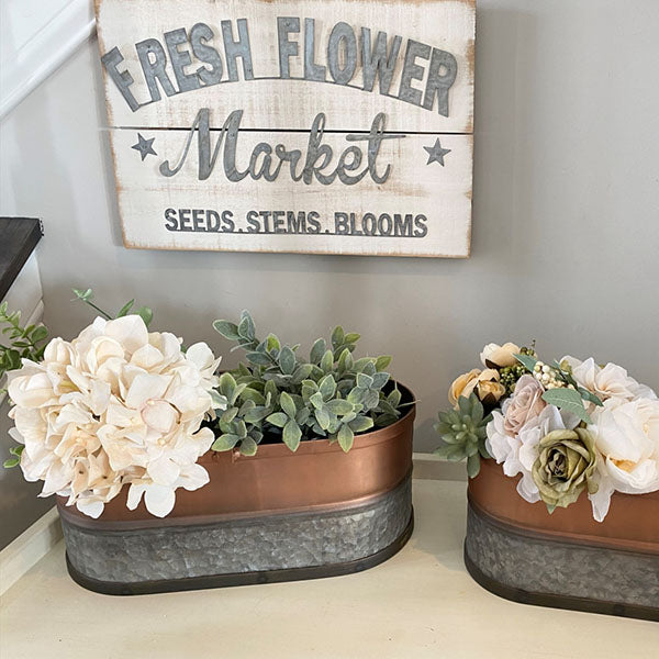 Galvanized and Copper Finish Two-Toned Pails, Set of 2