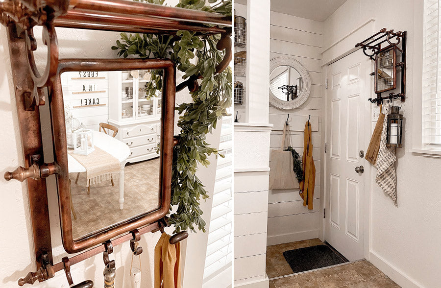 Copper Bathroom Wall Rack with Hook and Mirror