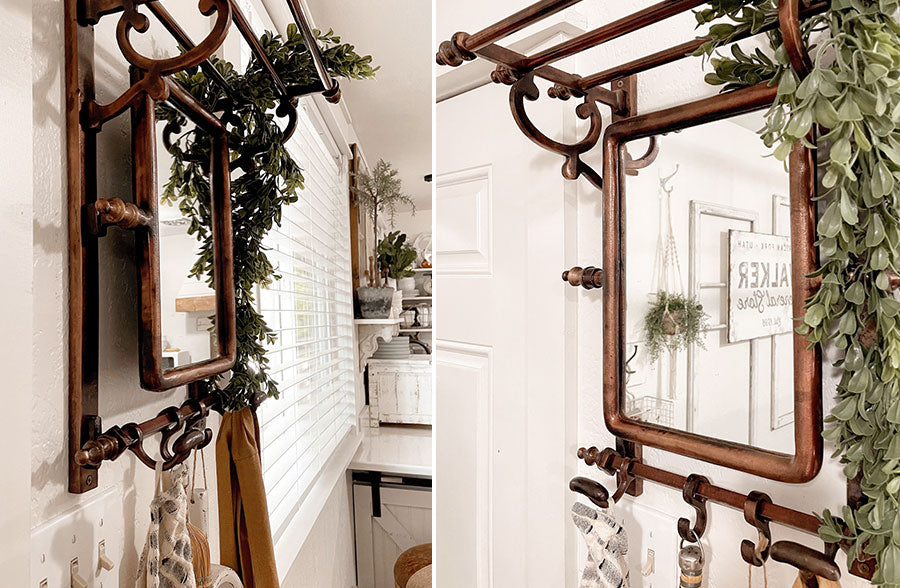 Copper Bathroom Wall Rack with Hook and Mirror