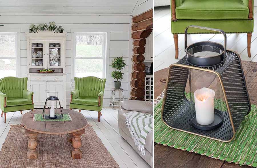 Large Rounded Triangle Pierced Black Metal Candle Lantern