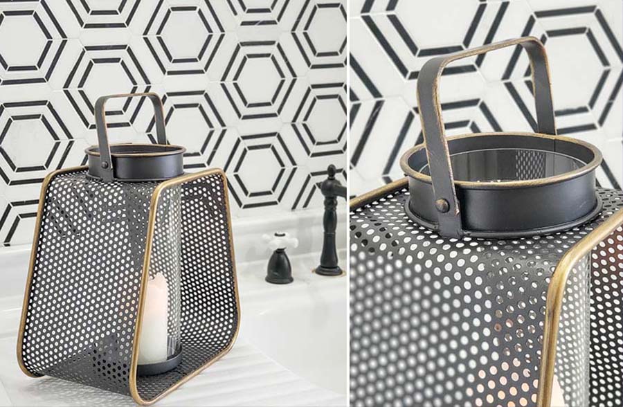 Large Rounded Triangle Pierced Black Metal Candle Lantern