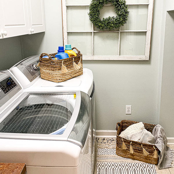 Woven Banana Leaf Baskets with Tassels, Set of 4