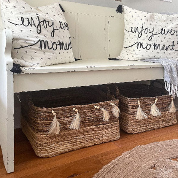 Woven Banana Leaf Baskets with Tassels, Set of 4