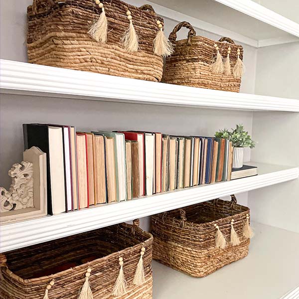 Woven Banana Leaf Baskets with Tassels, Set of 4