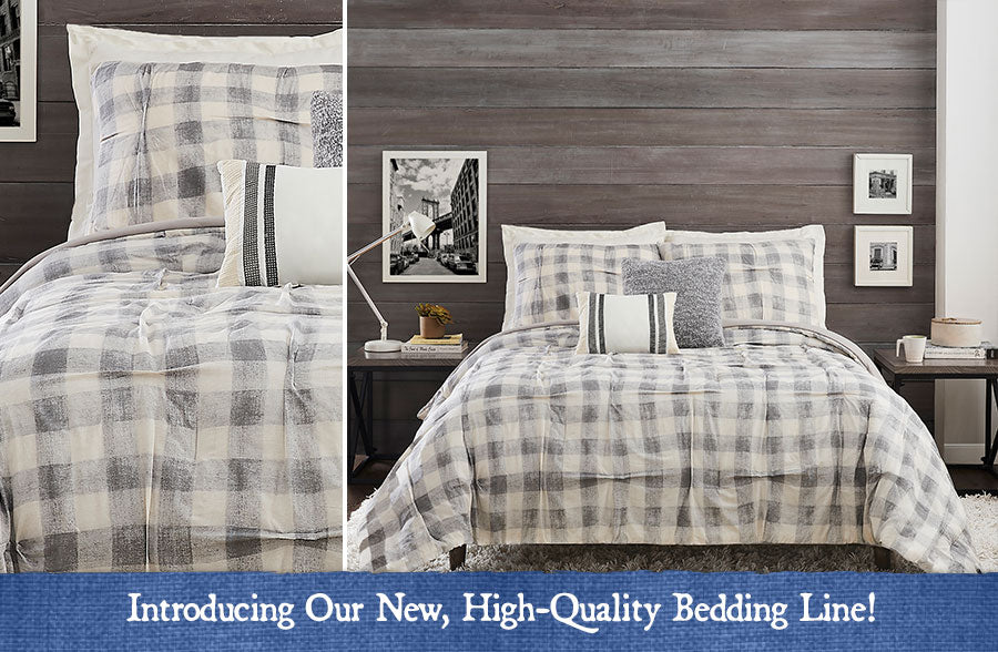 High-Quality Grey Plaid Bedding 5 Piece Set, Pick Your Size