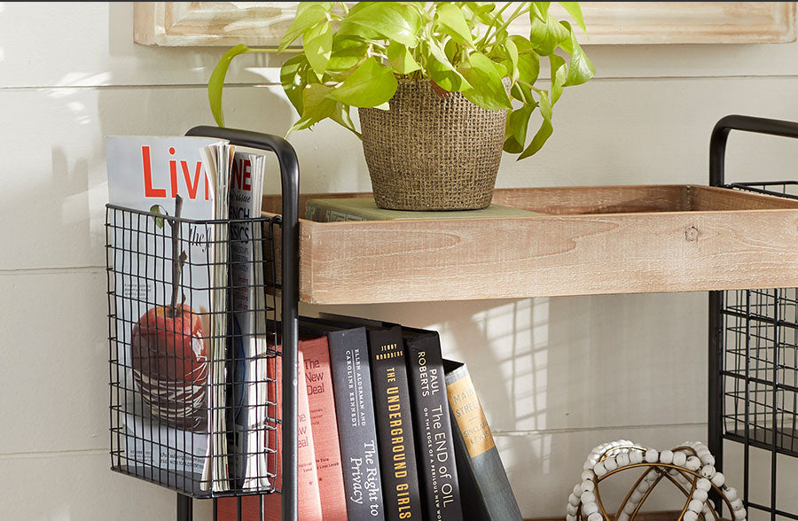 33 Inch Brown Wooden Bar Cart