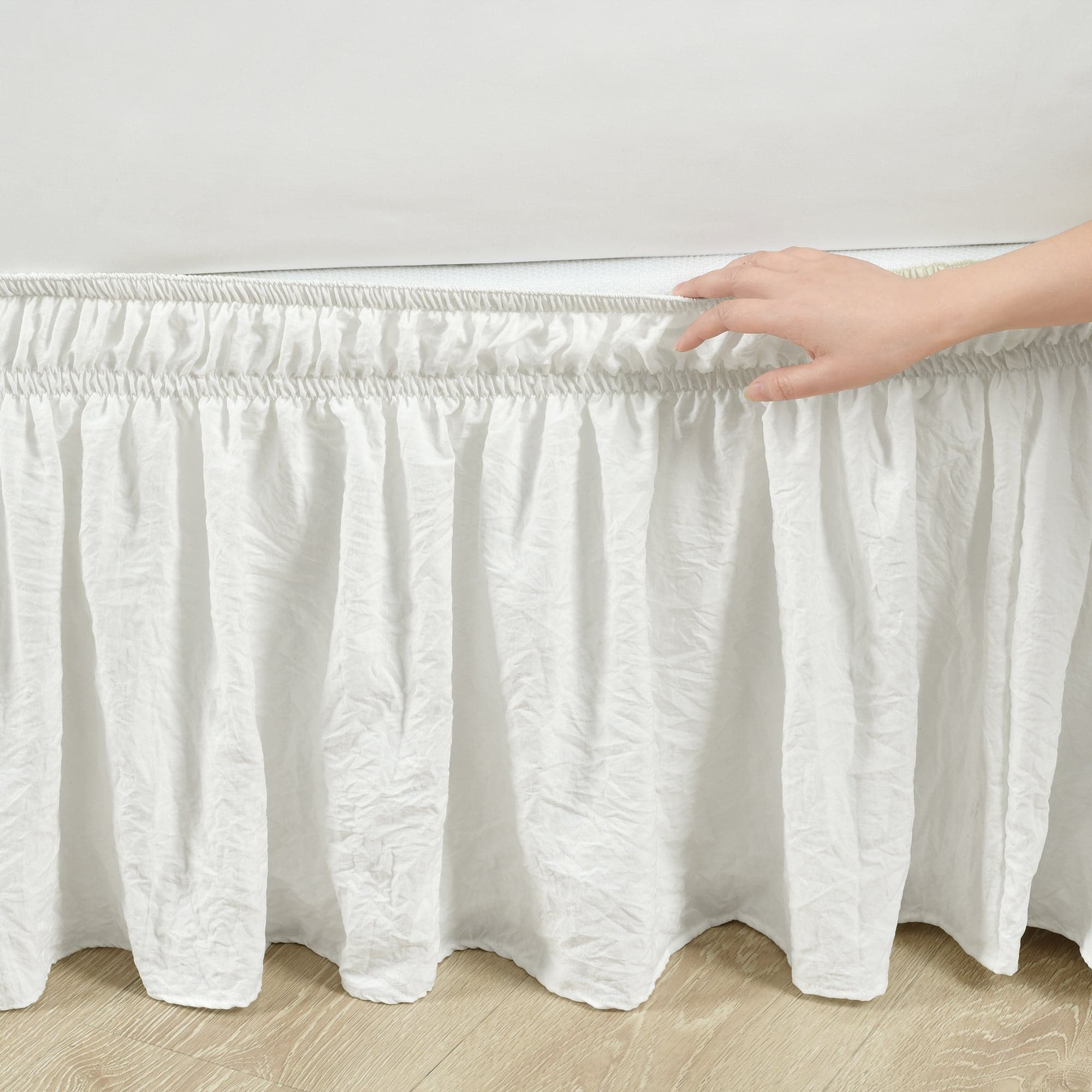 Ruched Ruffle Elastic Easy Wrap Around Bed Skirt-Tolkye
