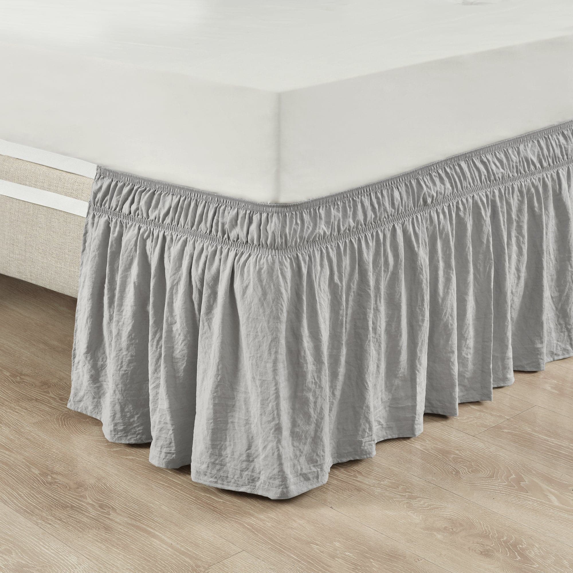 Ruched Ruffle Elastic Easy Wrap Around Bed Skirt-Tolkye