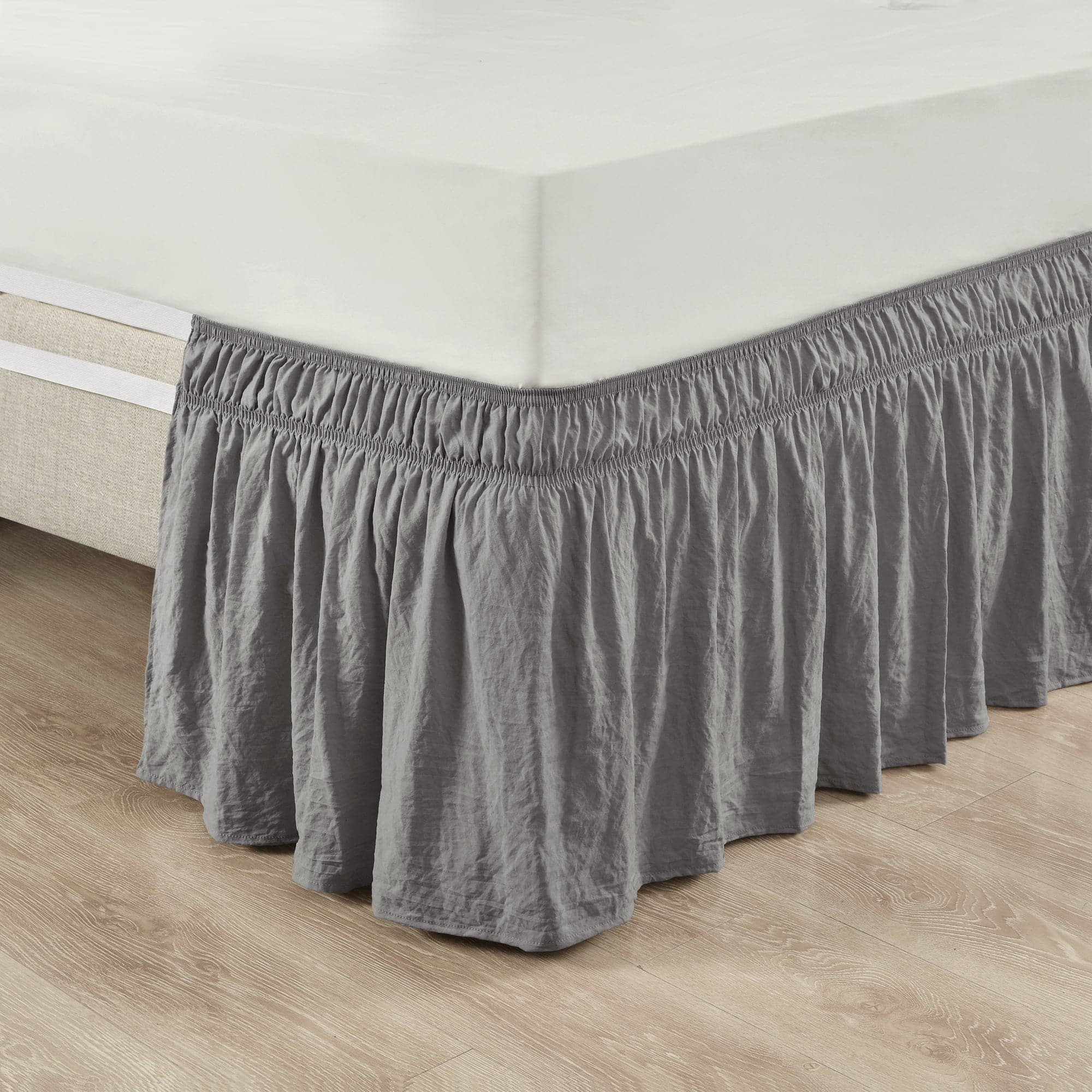 Ruched Ruffle Elastic Easy Wrap Around Bed Skirt-Tolkye