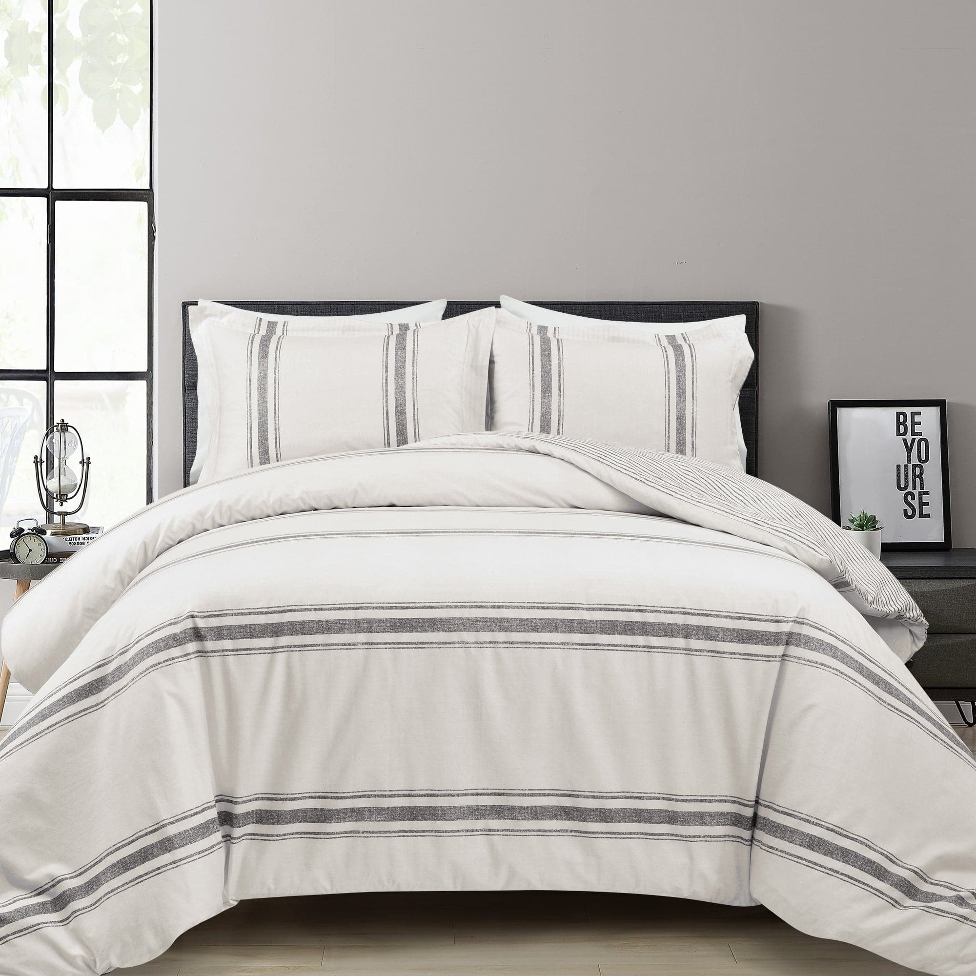 Farmhouse Stripe 100% Cotton Duvet Cover Set-Tolkye