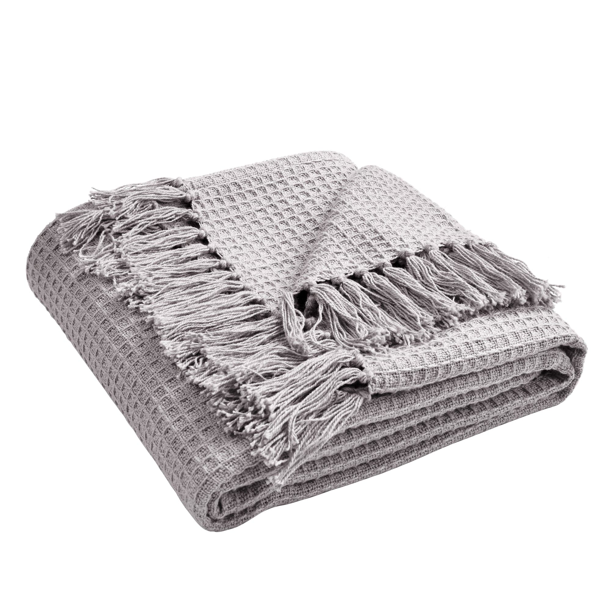 Waffle Cotton Knit Tassel Fringe Throw-Tolkye