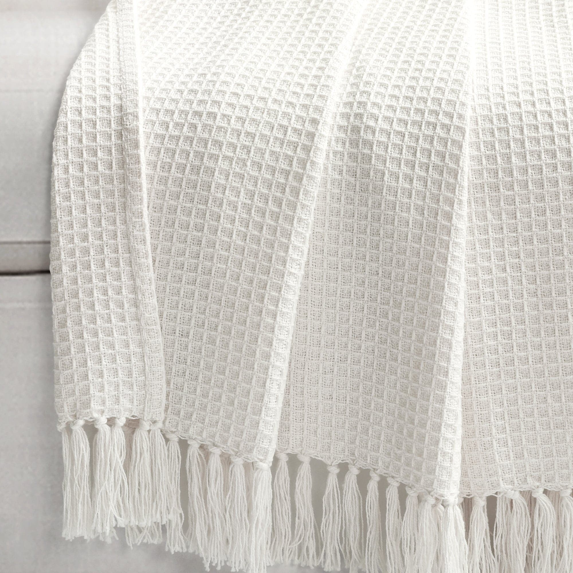 Waffle Cotton Knit Tassel Fringe Throw-Tolkye
