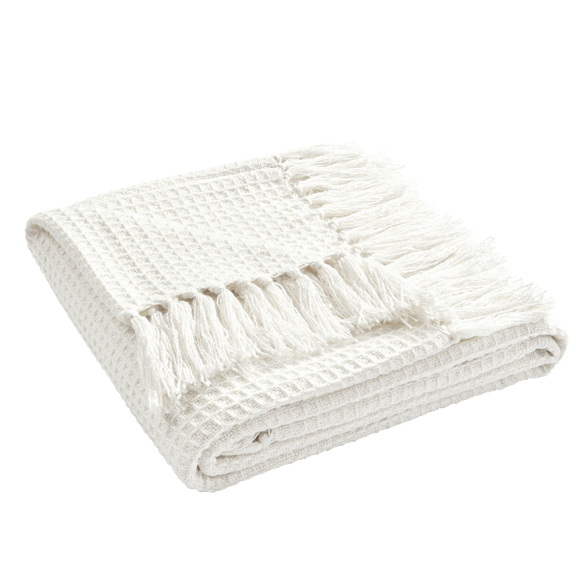 Waffle Cotton Knit Tassel Fringe Throw-Tolkye