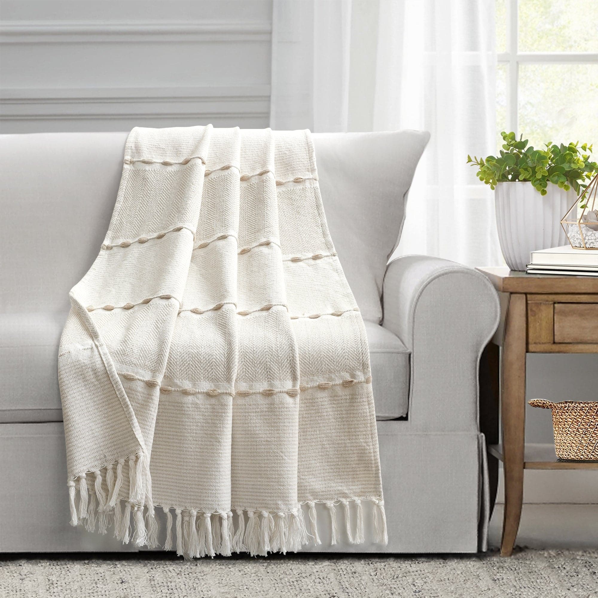 Herringbone Stripe Yarn Dyed Cotton Woven Tassel Throw-Tolkye