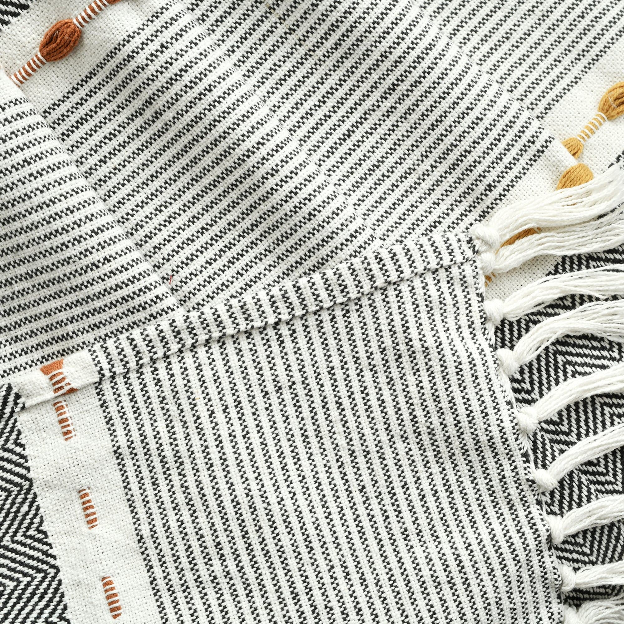 Herringbone Stripe Yarn Dyed Cotton Woven Tassel Throw-Tolkye