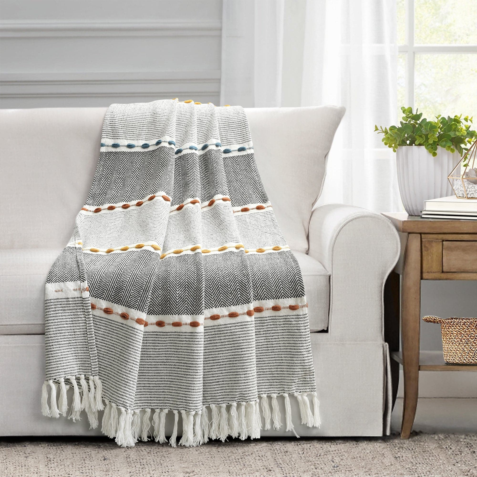 Herringbone Stripe Yarn Dyed Cotton Woven Tassel Throw-Tolkye